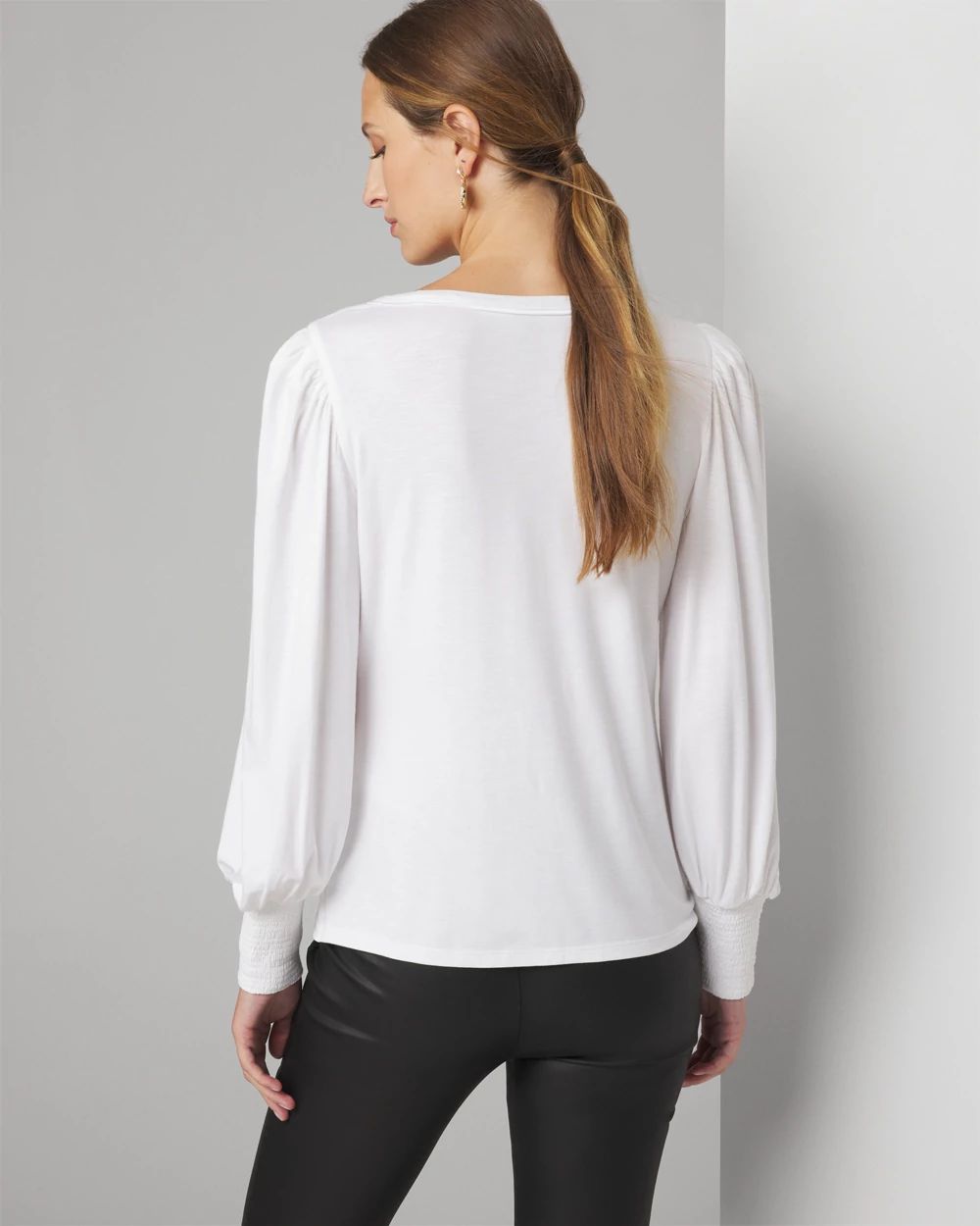 Long Sleeve Tee with Smocked Cuffs | White House Black Market
